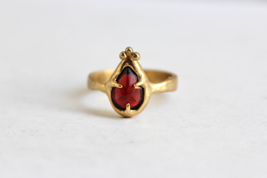 Sacred Heart Ring with Garnet