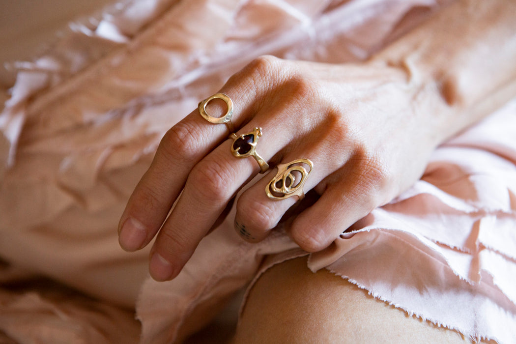 Sacred Heart Ring with Garnet